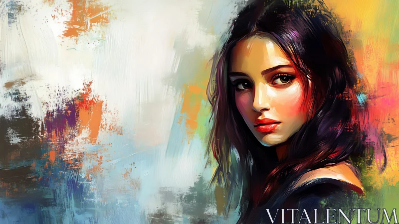 Digital portrait of woman set against abstract color field