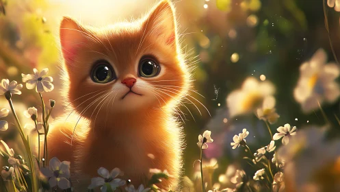 Russet Feline's Enchanted Garden Dream Among Petite Blooms.