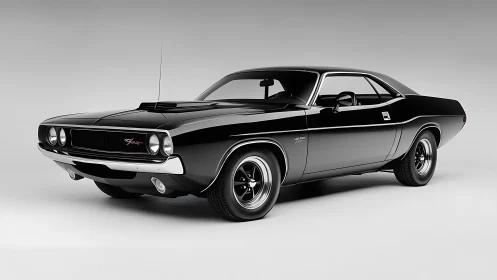 Black classic muscle coupe in studio side-front view.