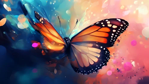 Monarch butterfly in vibrant bokeh gradient, digital painting