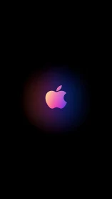 Chromatic gradient apple emblem on luminous black field.