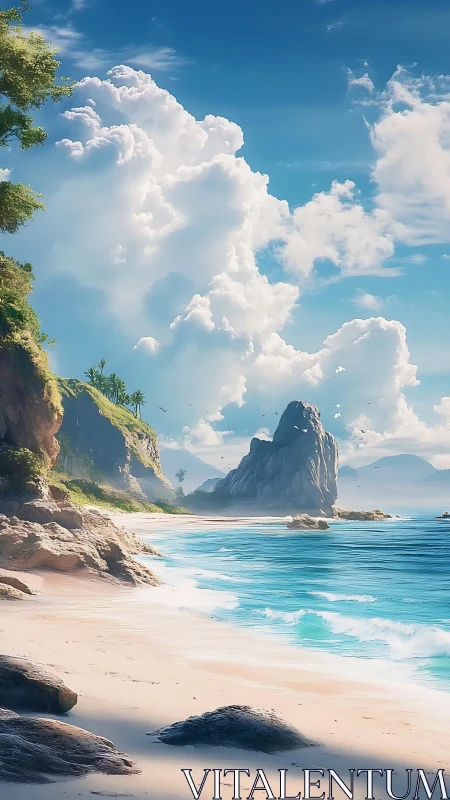 Dramatic Coastal Landscape with Towering Sea Stacks and Cumulus Cloud Formation