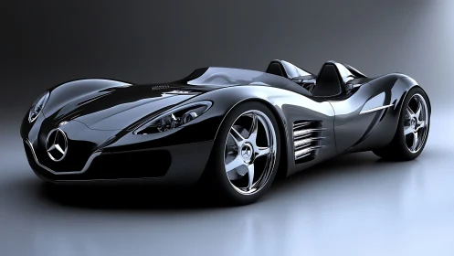 Aerodynamic Mercedes speedster concept in reflective 3D render.