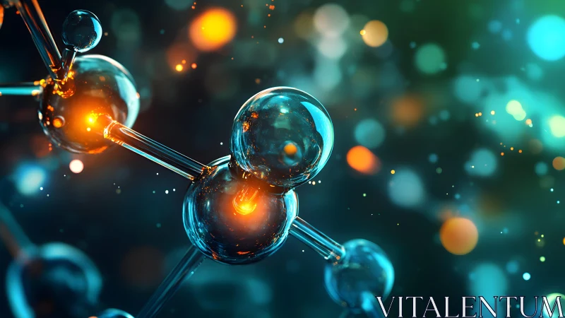 Futuristic molecular structure illustration with glowing particles.