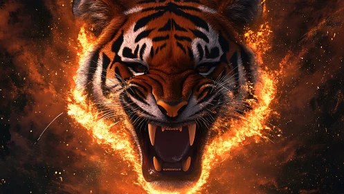 Thermodynamic tiger roar framed by incandescent plasma ring.