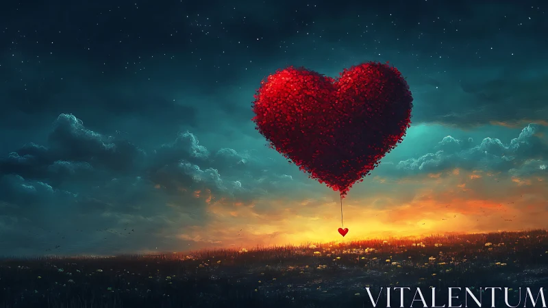 Ethereal Heart Soars Above Twilight Cityscape