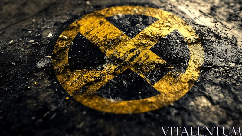 Weathered yellow X symbol rests boldly on gritty ground