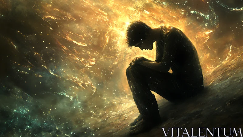 Gentle soul resting in a glowing storm of swirling light.