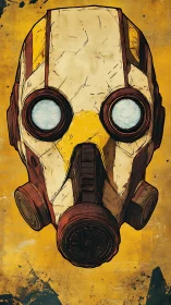 Industrial gas mask frontal schematic with distressed patina.