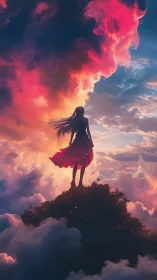 Skyline daydreamer beneath a storm of cotton candy fire.