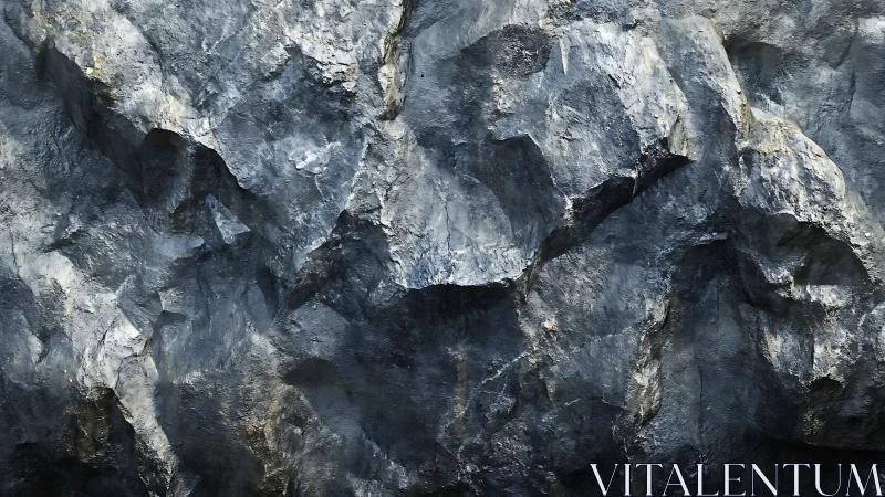 Fractured metamorphic rock wall displays angular foliated surfaces