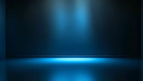 Minimalist blue gallery wall with cinematic edge lighting.