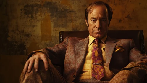Charismatic trickster lawyer lounges in molten amber light