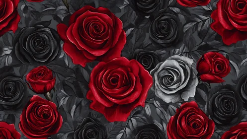 Red and Black Roses Floral Composition. Digital Still Life.