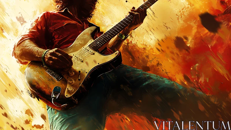 Electric guitarist explodes with color in fiery stage moment