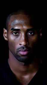 High-contrast athletic portrait under controlled low-key lighting.