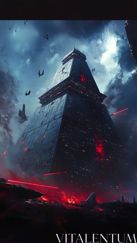 Monolithic star fortress ascends in hostile war-torn nebula