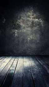 Moody wooden floor and worn wall invite quiet reflection.