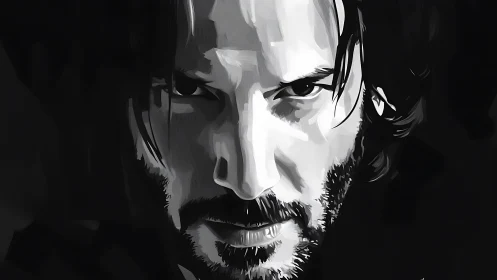 Monochrome glare carves a solemn hero from painted shadow