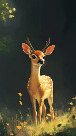 Young deer stands in dappled forest light, painterly rendering