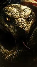 Coiled Patriot Serpent Staring Back at the Burning Flag.