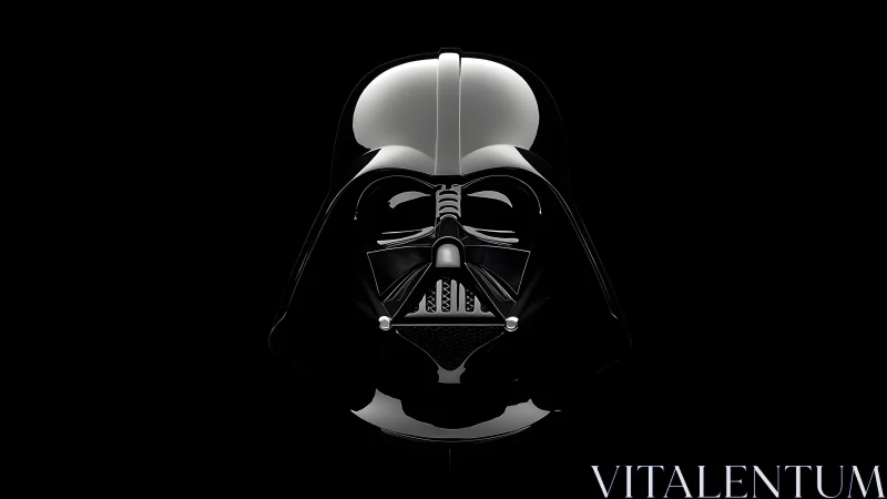 Dark helmet mask on black background, digital 3D render style.