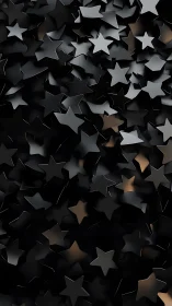 Dense cluster of glossy black star shapes in darkness.