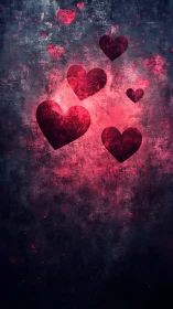 Luminescent Hearts on Textured Dark Background.