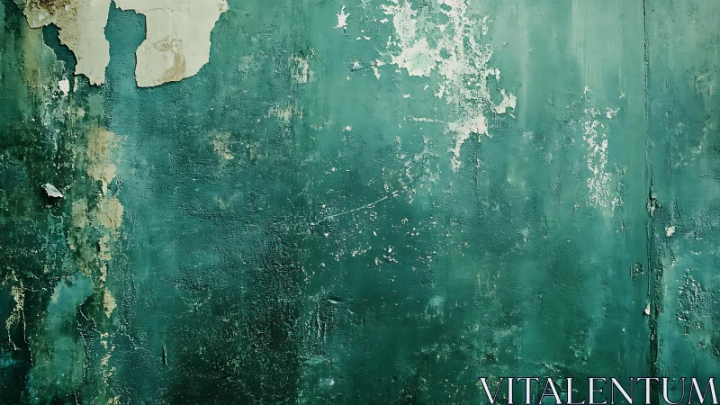 Weathered green wall with peeling paint, grunge texture background.
