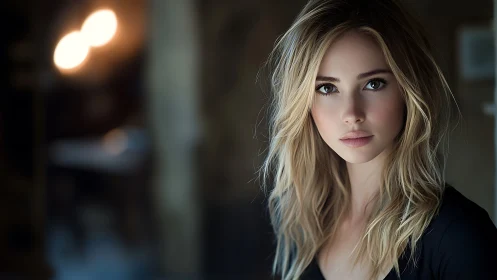 Portrait shows young woman in shallow depth of field lighting