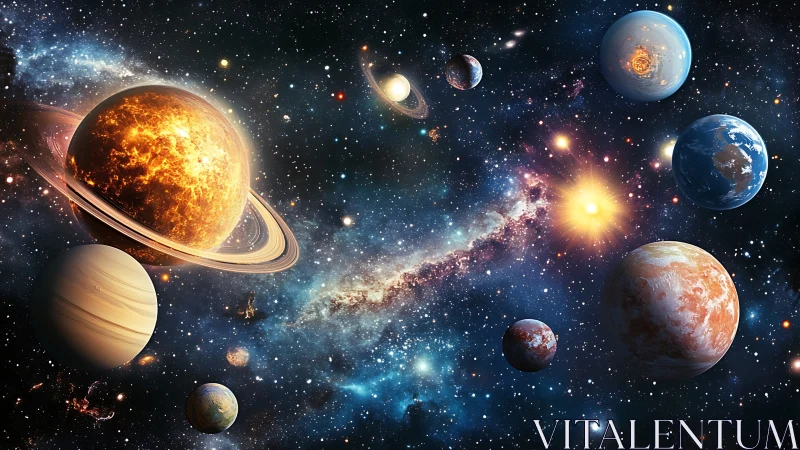 Glowing planets drifting through a star-splashed cosmic playground.