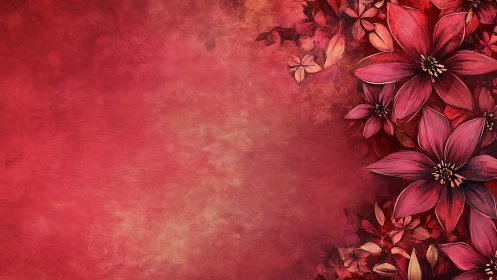 Crimson Petals Dance in Vintage Floral Symphony.