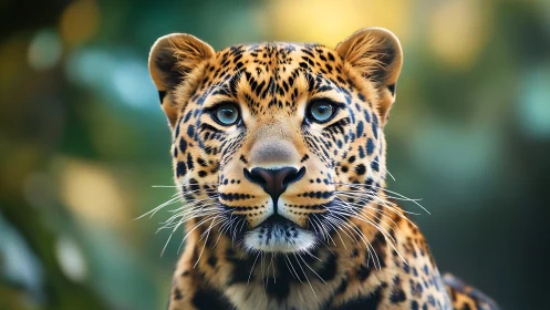 Photorealistic leopard portrait with shallow depth of field.