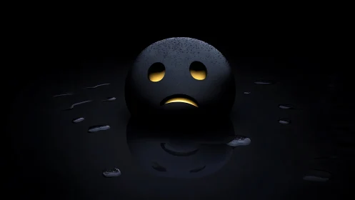 3D melancholic emoticon sphere in minimal low-key lighting.