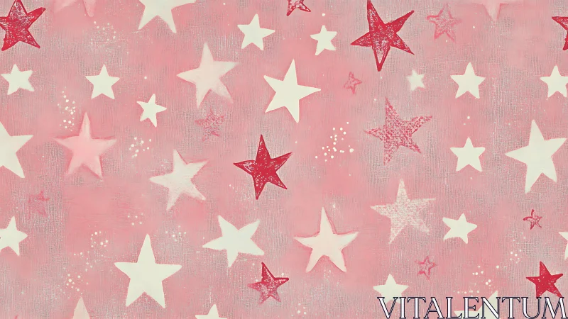 Pink textured background shows scattered white and red stars