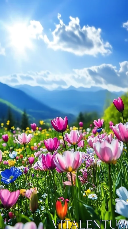 Alpine Meadow Flowers Spring Landscape Mountain Valley