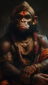 Regal simian guardian cloaked in molten amber light.