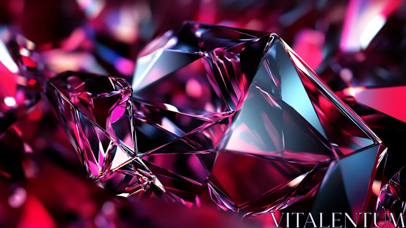 Crystalline ruby shards reflect neon light with sharp clarity.