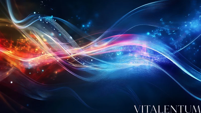 Colorful energy waves flow across deep luminous space field