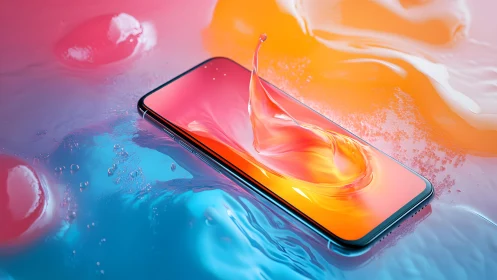 Modern smartphone with vibrant splash effect, digital art style.