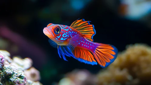 Neon reef dragonfish glides through a midnight coral dream.
