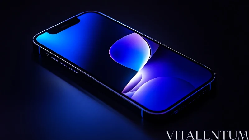 Glowing Blue Phone Screen with Abstract Liquid Design.