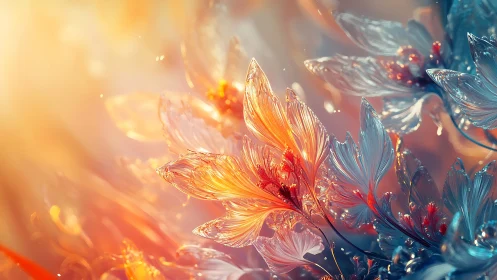 Luminous glass petals bloom in warm radiant light.