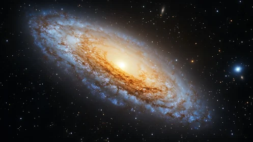 Spiral galaxy core glows amid dense starfield in deep space