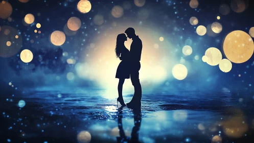 Romantic Moment Under Magical Lights and Stars