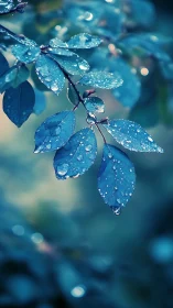 Macro optical study of rain-soaked blue foliage geometry.