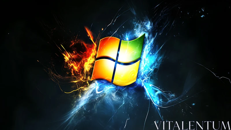 Neon window emblem ignites in electric fire and crystal frost.