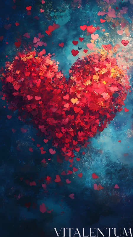 Cascading Heart Particles: Luminous Gradient Composition.