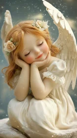 Gentle dreaming angel resting in a soft starlit glow.