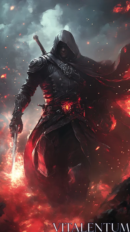 Dark fireblade rogue in cinematic fantasy digital painting.